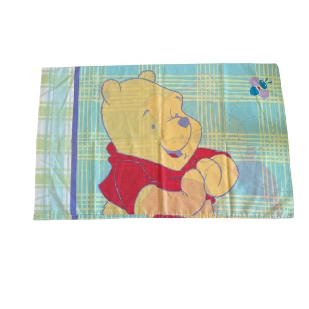 Vintage 90s Disney Winnie the Pooh Vintage Standard Pillowcase Teal Yellow Bee